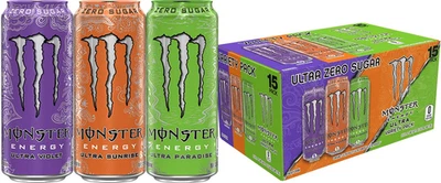 Monster Energy Ultra, Bebida Energética Sin Azúcar, 16 Onzas, Paquete de 15, Sabor Seleccionado Foto 1 de 4