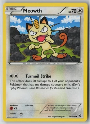Meowth 74/124 Pokemon TCG Fates Collide Common Lightly Played Card (LP) 1 - Image 1 of 2