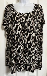 Beverly Drive Size 16/18W Gray Multicolor Animal Print Blouse Short Sleeve TOP - Picture 1 of 9