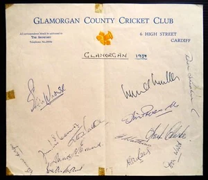 HOJA OFICIAL DEL EQUIPO GLAMORGAN COUNTY CRICKET CLUB 1959 AUTÓGRAFO - Imagen 1 de 1