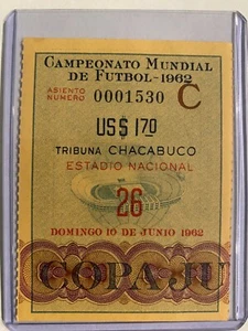 RARO TALÓN DE BOLETO VINTAGE DE LA COPA MUNDIAL DE LA FIFA 1962 CHILE YUGOSLAVIA VS ALEMANIA OCCIDENTAL - Imagen 1 de 1