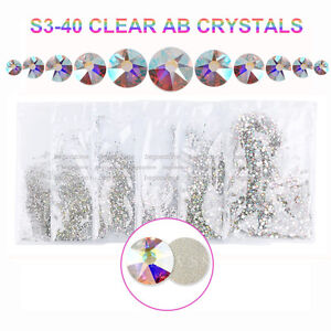 SS3-40 Clear AB Nail Art Decorations Flatback Crystal Rhinestones Non Hotfix DIY
