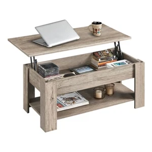 Mesa Centro Elevable de Madera Negro Múltifuncional con Revistero 100x54,5x45 cm - Imagen 1 de 12