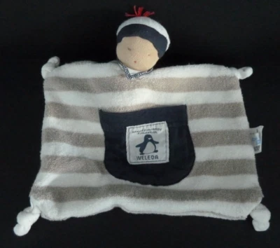 *. DOUDOU PLAT WELEDA GARCON LUTIN MARIN BLEU MARINE BLANC BEIGE RAYE POCHE TTBE - Photo 1/2