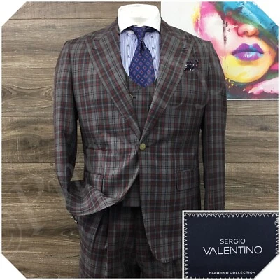 SERGIO VALENTINO Mens Suit 3 Piece Set Size 40R Jacket Blazer Pants Vest Wool - Image 1 of 4