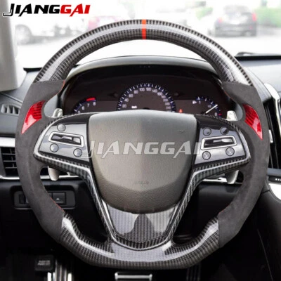 Alcantara Carbon Fiber Steering Wheel Fit Cadillac ATS-L with CF Trim 2014-2017 - Image 1 of 4