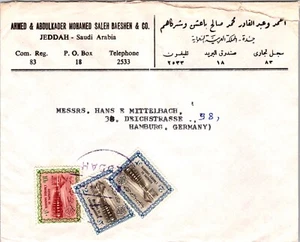 SAUDI ARABIA POSTAL HISTORY COVER MULT FRANKING ADDR GERMANY CANC JEDDAH - Picture 1 of 2