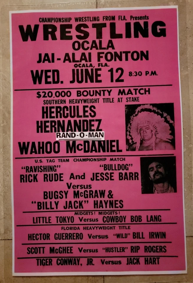 Póster de lucha libre Florida Bounty Match Hércules Hernández vs Wahoo McDaniel  Foto 1 de 1