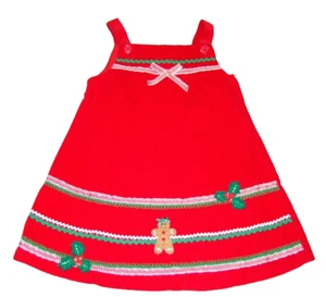 Vintage Girls Size 4 Christmas Holiday Red Corduroy Gingerbread Dress Jumper - Picture 1 of 7