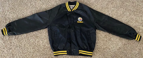 Vintage 90s Pittsburgh Steelers Chalk Line Satin Button Down Jacket Medium Cover