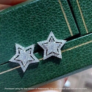 2Ct Round Cut Lab-Created Women's Star Shape Stud Earrings 14K White Gold Plated - Picture 1 of 4