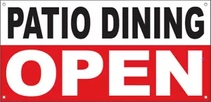 Insegna Striscione Vinile 20x48 Pollici PATIO DINING OPEN - Wrb - Foto 1 di 1