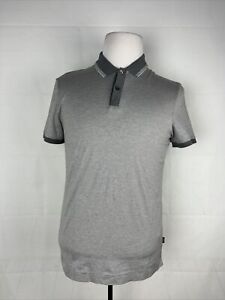 SUMMER/SPRING SLIM FIT Hugo Boss Men's Gray Stripe Cotton Polo Shirt LARGE $295