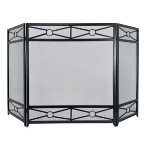 Pleasant Hearth Fireplace Screen 3-Panel Vintage Iron Gray Crisscross Pattern - Picture 1 of 12