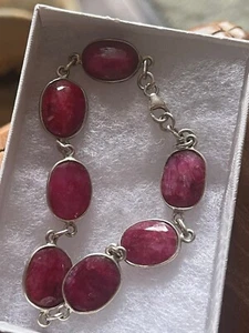 Gorgeous 925 Silver & Ruby Corundum Bracelet - Picture 1 of 5