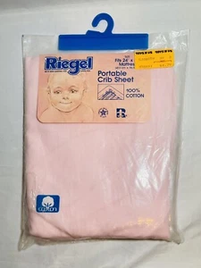 Vtg NOS Riegel Portable Crib Sheet Pink Stretch Ends 1980's 24”x 38” 100% Cotton - Picture 1 of 4