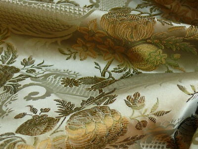 BY YD HiEND POM ROSE LACE 100% SILK LAMPAS OLIVE GREEN "MOSS" GOLD French (#904) - Image 1 of 4