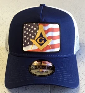 Masonic U.S. Flag Trucker Style Cap in Blue & White - Picture 1 of 1
