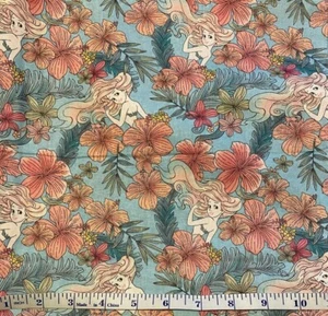 NEW Disney Ariel Princess Fabric Little Mermaid Floral sold by 1/2 yard 18”x45” - Picture 1 of 2
