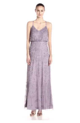 adrianna papell dress lavender purple size 4P beaded long gown formal party - Image 1 of 4