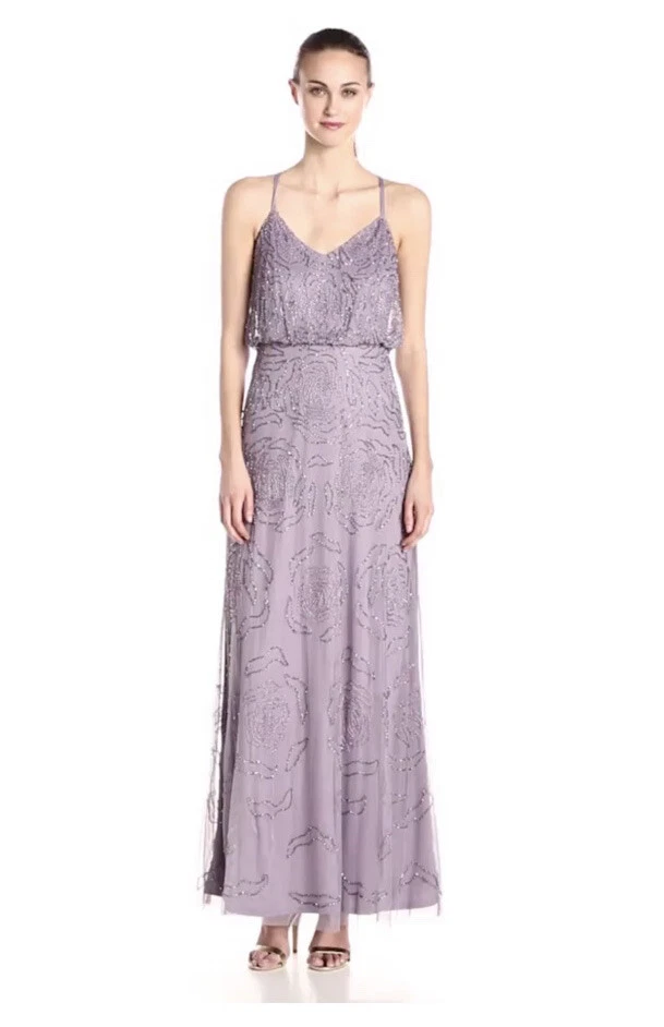 adrianna papell dress lavender purple size 4P beaded long gown formal party - Image 1 of 4