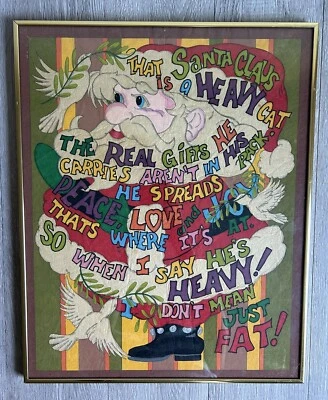 Arte navideño vintage de Papá Noel enmarcado groovy retro años 60 70 enmarcado Tri-Chem? Foto 1 de 4