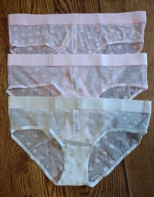 3 pares de bragas Victoria's Secret medianas transparentes Heritage Shimmer Hiphugger Foto 1 de 4