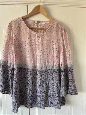 White Stuff Pink Blue Ditsy Floral Print Blouse Top Size 14 Semi Sheer Ex Cond - Image 1 of 4