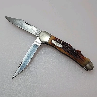 Camillus 美国纽约 707 S 刀 Dura Stag 锁扣铜头 🐍2 刀片小刀 — 第 1/4 张图片