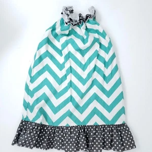 LollyWolly Doodle Chevron Dress Teal, Gray Fits 6 - Picture 1 of 4