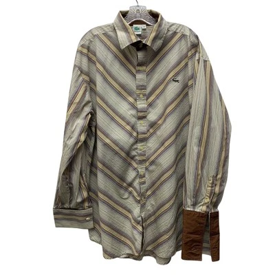 VTG Lacoste Mens Size 3X Brown Gold White Long Sleeve Button Up Shirt Stripes - Image 1 of 4