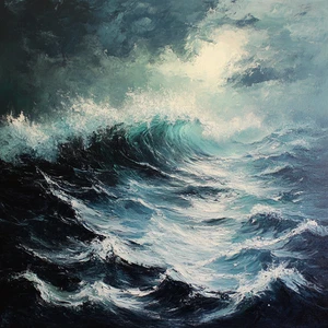 Stimmungsvolles Meer und Wellen Ölgemälde Luxus Leinwand Wandbild Bild Druck bunt - Bild 1 von 1