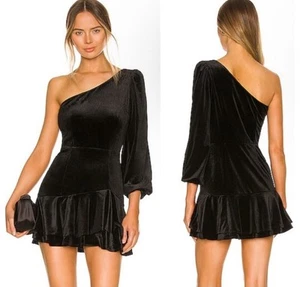 Yumi Kim Dory Asymmetric Black Velvet Mini Dress Size M One Shoulder Revolve - Picture 1 of 11