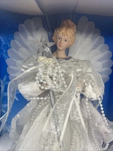 Vtg Angel Color Changing Fiber Optics Porcelain Christmas Table Top 14” Silver - Picture 1 of 8