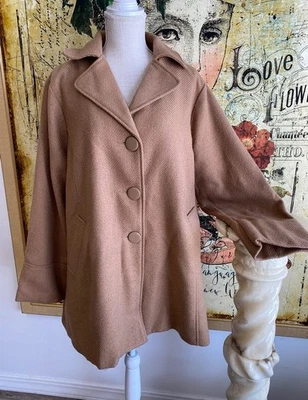 Abrigo Joan Rivers 2X Camel Tostado Marrón Texturizado Columpio Coche Invierno Nuevo Foto 1 de 4