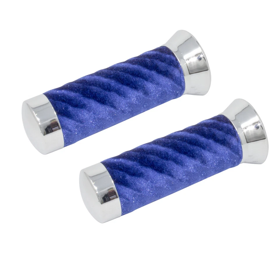 Original Lowrider Velour Swirl Grips With Chrome End Cap Lowrider Bicycle BLUE - Image 1 of 1