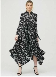 V By Very Plissee Rock assymetrisch Gürtel Maxi Shirt Kleid schwarz weiß Größe UK 8 - Bild 1 von 10