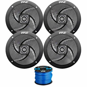 4x Pyle Marine 5.25" 2-Way Waterproof Black Speakers, 16-G 50 Ft Tinned Wire - Picture 1 of 3