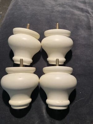 "Sofá sofá silla otomana de madera torneada blanca 4 piezas patas de moño 3,5"" pies" Foto 1 de 4