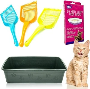 BANDEJA DE ARENA PARA GATOS Kitty Cat Essentials con revestimiento de bandeja para gatos y paquete de cuchara de basura - Imagen 1 de 8