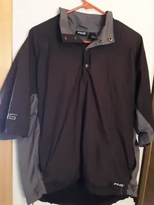 Ping 1/4 Snap Short Sleeve Windbreaker Golf Shirt Mens M Black Pullover - Picture 1 of 9