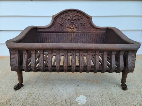 Antique 19th Century French Cast Iron Fireplace Basket Grate Log  Holder Cover