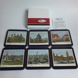 6 Vintage Pimpernel Coasters Cork Backed 19th Century London Scenes Original Box - Picture 1 of 14