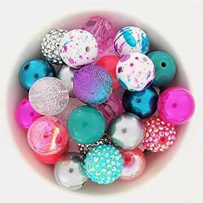 Chunky Bubblegum Bead Mixes, 20mm Beads, Fun Hot Pink, Blue, Silver and Red - Image 1 of 4