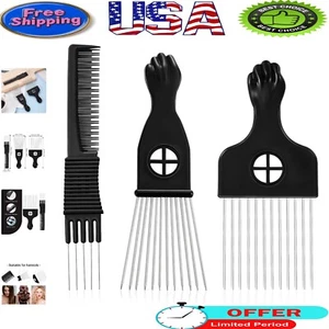 3-Pack Metal Pick Set for Afro and Curly Hair Styling - Ergonomic Teasing Combs - Picture 1 of 9