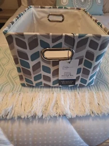 Mainstay Medium Canvas Bin Turquoise / white /gray - Picture 1 of 4