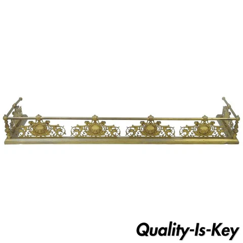 Antique French Louis XV Style Victorian Brass Rose Bird Fireplace Mantel Fender Cover