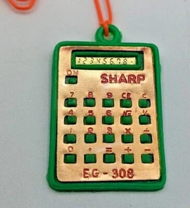 Vintage SHARP Calculator Charm Plastic Necklace1980s Green Dime Store Gumball - Picture 1 of 5