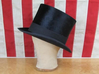 Antiguo sombrero de copa Scott & Co. de colección de 1900 negro castor estufa Inglaterra victoriano Foto 1 de 4