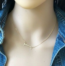 Personalized 14K Solid Gold Initial Sideways Any Letter E M K H N T B S Necklace